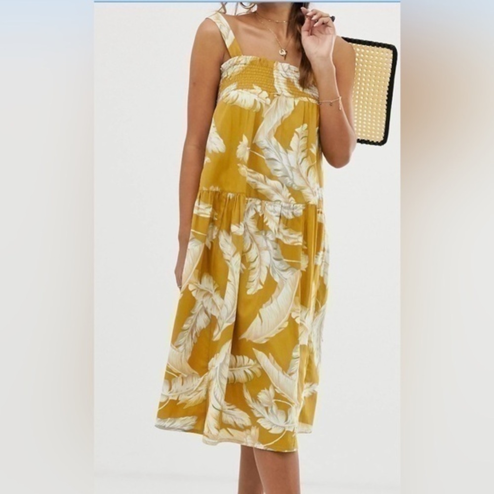 ASOS DESIGN trapeze midi cotton sundress in palm print Size 4 B504